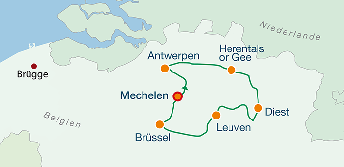 Übersichtskarte Radreise in Nord-Flandern