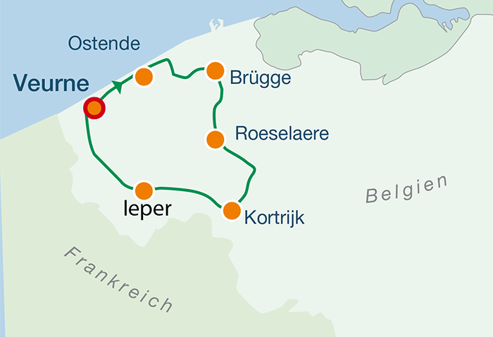 Übersichtskarte Radreise Westflandern und Nordseeküste Belgien