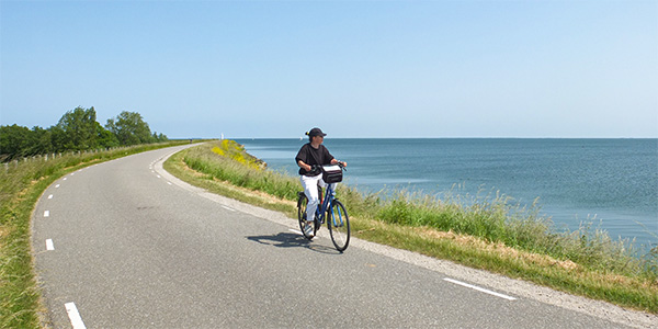 Fahrradweg am IJsselmeer mit Blick auf das Wasser und weite Landschaften